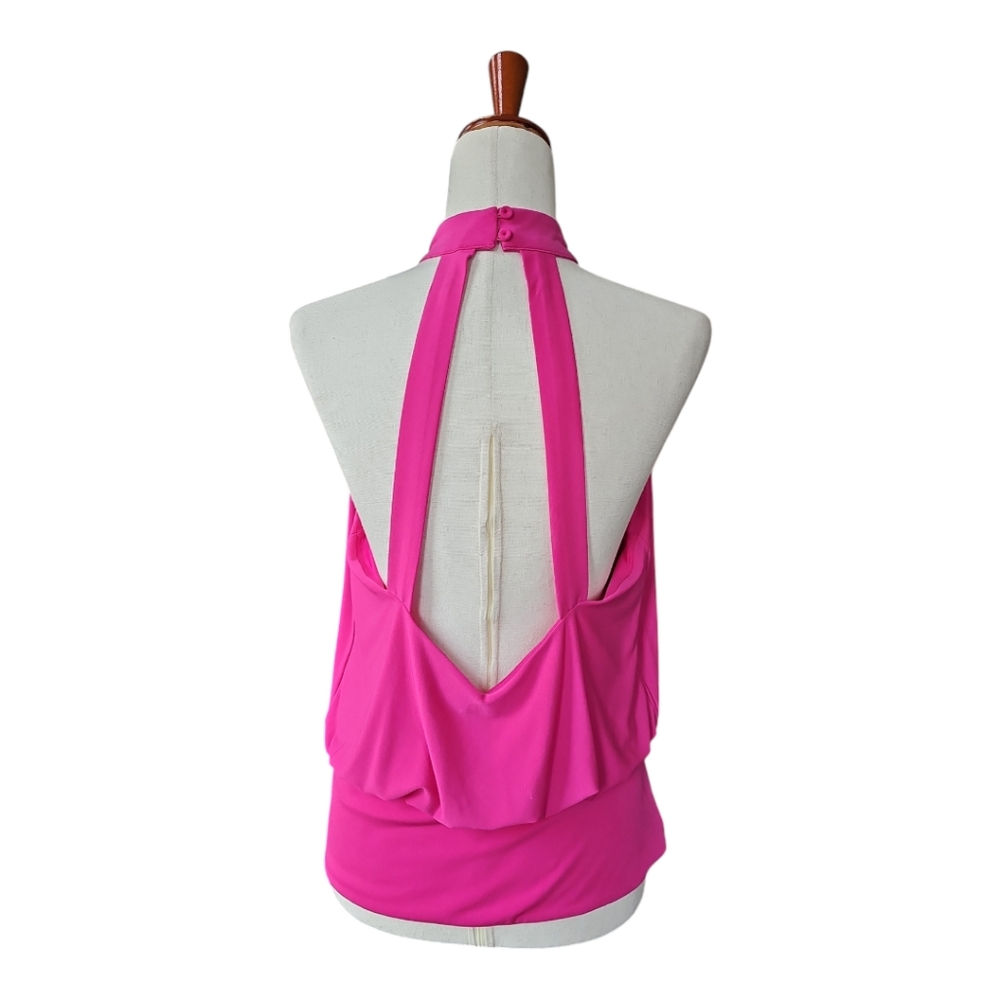 Express Banded Bottom Cut Out Back Mock Neck Halter Top Hot Pink Large NWT - Picture 4 of 6